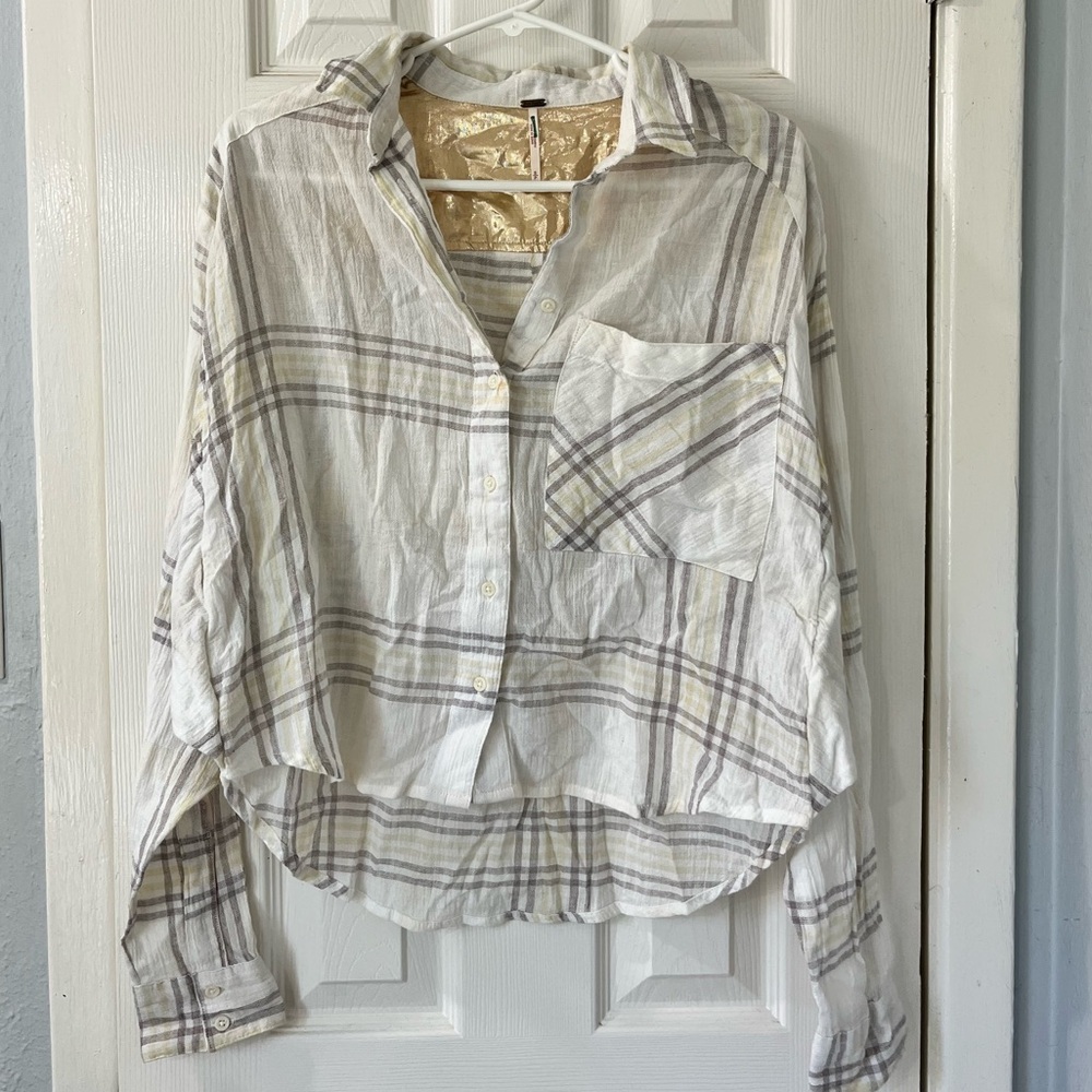 FREE PEOPLE CUTIE Plaid Batwing Long Sleeve Button Shirt